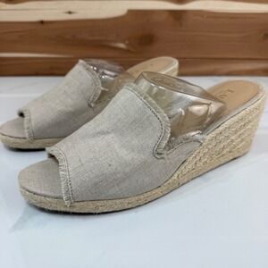 Lauren Ralph‎ Lauren Carlynda Beige Linen Wedge Espadrille Sandals Size 9.5B